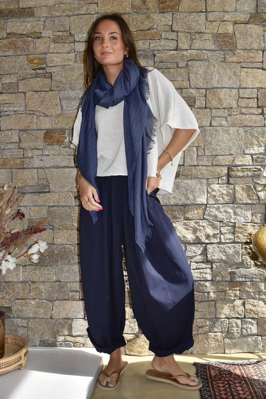 Inga Stretch Poplin Cotton Barrel Pant Navy